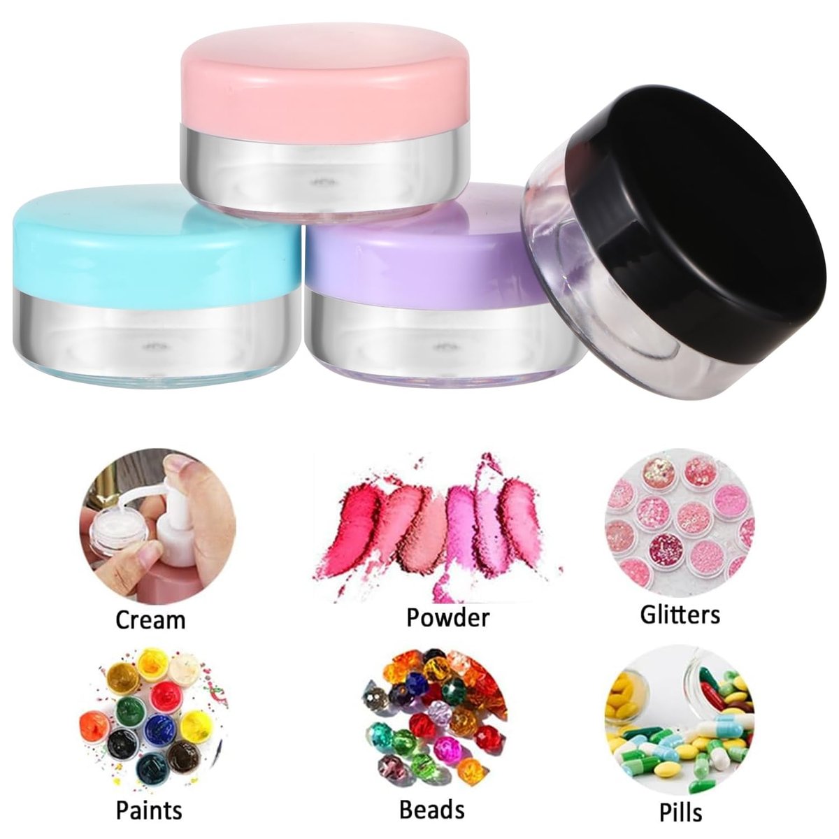 10 Gram 8-Pack Small Plastic Cosmetic Jars - Lip Balm Containers, Sample Jars for Lotions and Powders - görsel 3