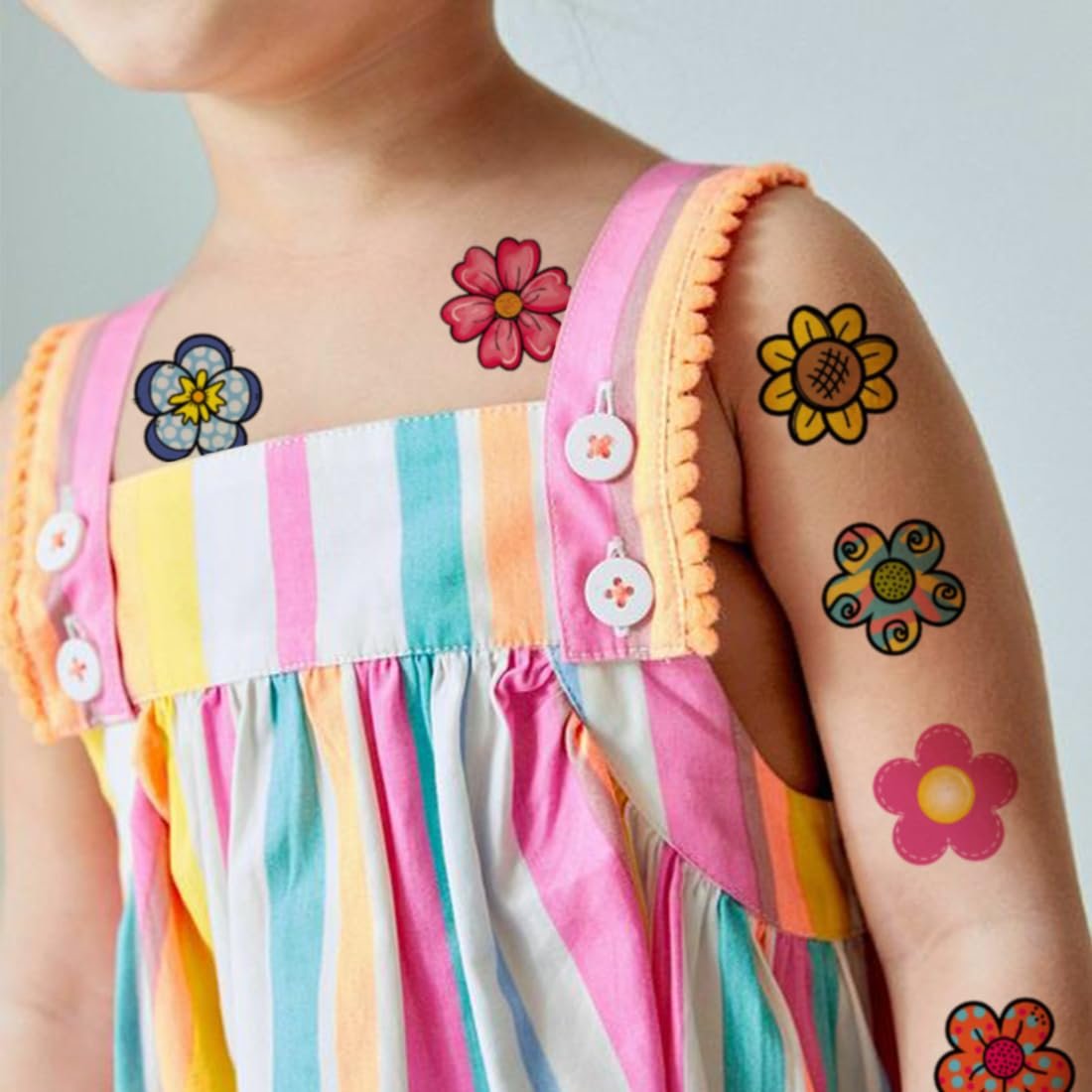 CHARLENT 74-Piece Flower Temporary Tattoos for Kids - Individual Sheets, Perfect for Birthday Party Favors and Goodie Bag Fillers - görsel 5