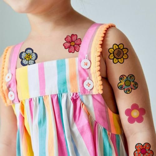 CHARLENT 74-Piece Flower Temporary Tattoos for Kids - Individual Sheets, Perfect for Birthday Party Favors and Goodie Bag Fillers - görsel 6