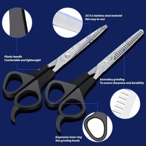 EastyGold Professional Hair Cutting Scissors Kit - Black Shears for Men, Women, and Pets - Trimming & Thinning - görsel 6