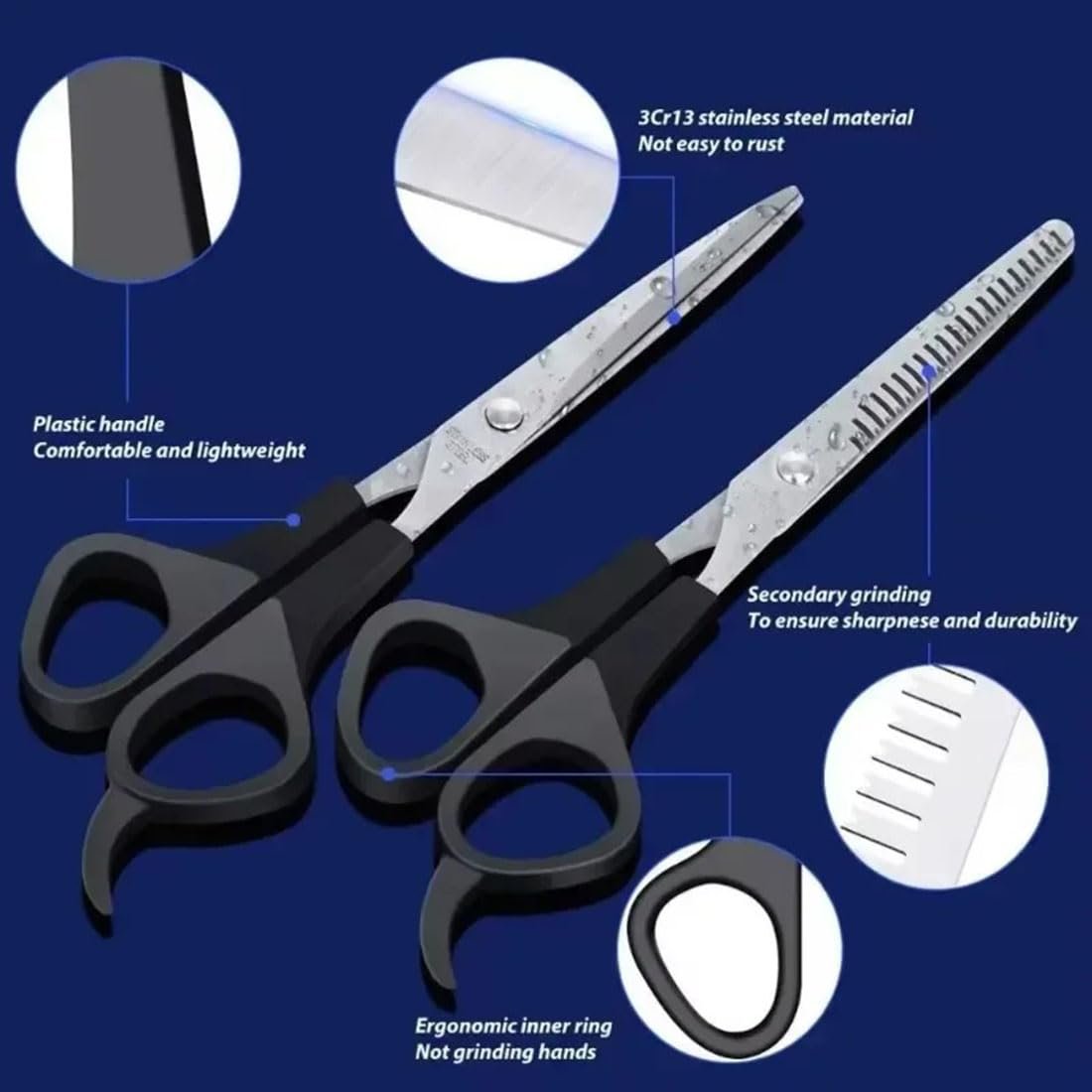 EastyGold Professional Hair Cutting Scissors Kit - Black Shears for Men, Women, and Pets - Trimming & Thinning - görsel 5
