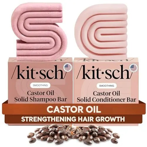 Kitsch Organic Castor Oil Shampoo and Conditioner Set – Nourishing Bar Soap for Hair Growth, Sulfate-Free, Silicone-Free, Paraben-Free (2-Piece) Avelisse