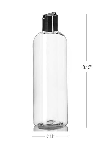 16 oz Clear Plastic Empty Bottles with Black Disc Top Caps - Squeezable Refillable Containers for Shampoo, Lotions, Cream - Pack of 2, BPA Free, Made in USA