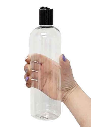 16 oz Clear Plastic Empty Bottles with Black Disc Top Caps - Squeezable Refillable Containers for Shampoo, Lotions, Cream - Pack of 2, BPA Free, Made in USA - görsel 6