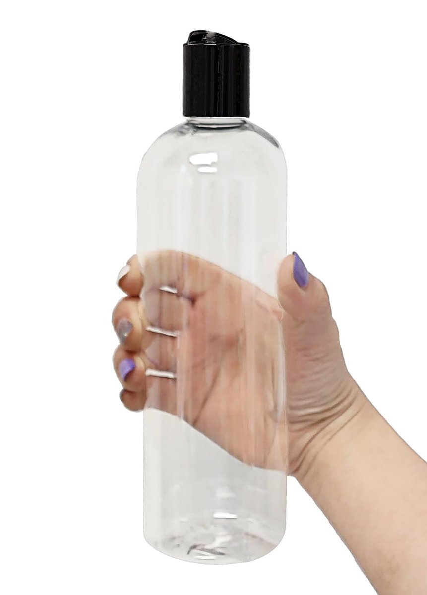 16 oz Clear Plastic Empty Bottles with Black Disc Top Caps - Squeezable Refillable Containers for Shampoo, Lotions, Cream - Pack of 2, BPA Free, Made in USA - görsel 5