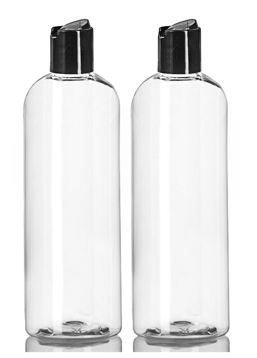 16 oz Clear Plastic Empty Bottles with Black Disc Top Caps - Squeezable Refillable Containers for Shampoo, Lotions, Cream - Pack of 2, BPA Free, Made in USA - görsel 1