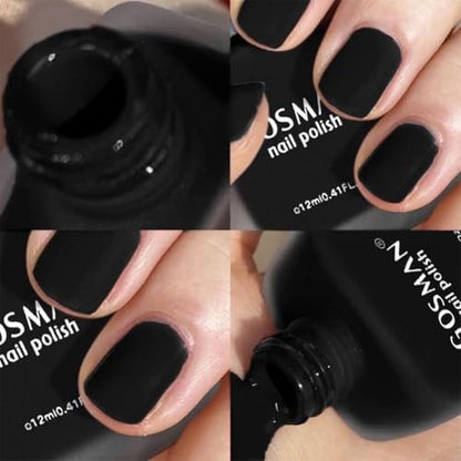 COSMOO Matte Black Nail Polish - Quick Dry Air Dry Lacquer, Velvet Mist Finish, 0.41 fl oz