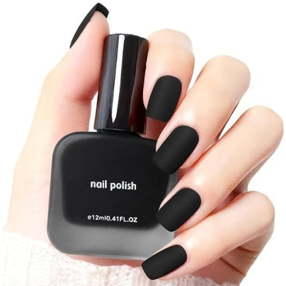 COSMOO Matte Black Nail Polish - Quick Dry Air Dry Lacquer, Velvet Mist Finish, 0.41 fl oz