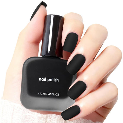 COSMOO Matte Black Nail Polish - Quick Dry Air Dry Lacquer, Velvet Mist Finish, 0.41 fl oz