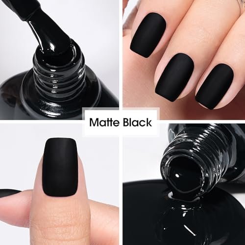 COSMOO Matte Black Nail Polish - Quick Dry Air Dry Lacquer, Velvet Mist Finish, 0.41 fl oz - görsel 6