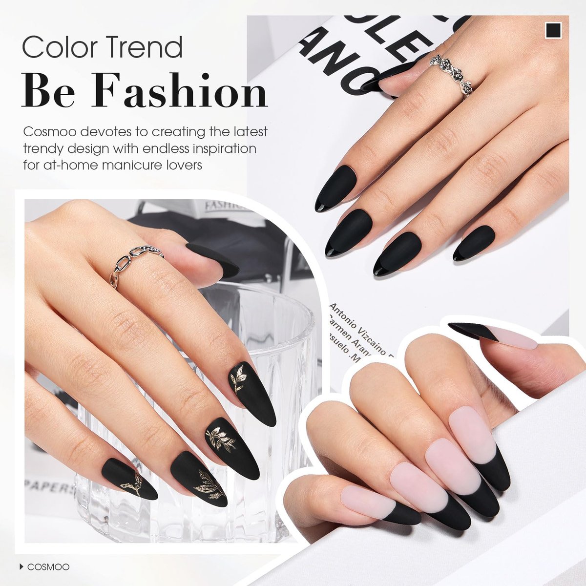 COSMOO Matte Black Nail Polish - Quick Dry Air Dry Lacquer, Velvet Mist Finish, 0.41 fl oz - görsel 7