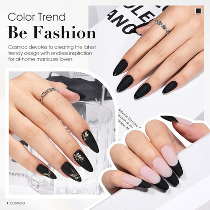 COSMOO Matte Black Nail Polish - Quick Dry Air Dry Lacquer, Velvet Mist Finish, 0.41 fl oz