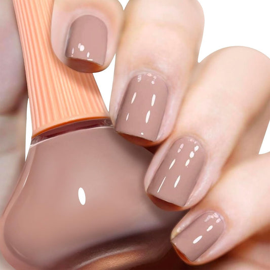 COSMOO Light Brown Nail Polish 12ml - Elegant Quick Dry Nude Nail Lacquer for Nail Art, 0.41 fl oz Fast Drying Nail Polish for Ladies Avelisse