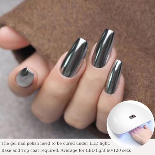 Wimocacy Metallic Gel Nail Polish – Silver Chrome, 0.25 Fl Oz – 3D Metal Glossy Mirror Effect for Salon & Home DIY - görsel 8