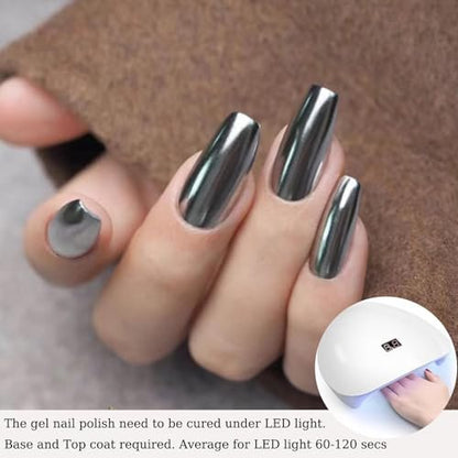 Wimocacy Metallic Gel Nail Polish – Silver Chrome, 0.25 Fl Oz – 3D Metal Glossy Mirror Effect for Salon & Home DIY