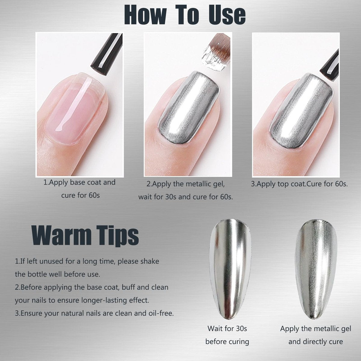 Wimocacy Metallic Gel Nail Polish – Silver Chrome, 0.25 Fl Oz – 3D Metal Glossy Mirror Effect for Salon & Home DIY - görsel 5