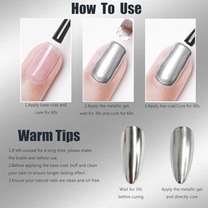 Wimocacy Metallic Gel Nail Polish – Silver Chrome, 0.25 Fl Oz – 3D Metal Glossy Mirror Effect for Salon & Home DIY