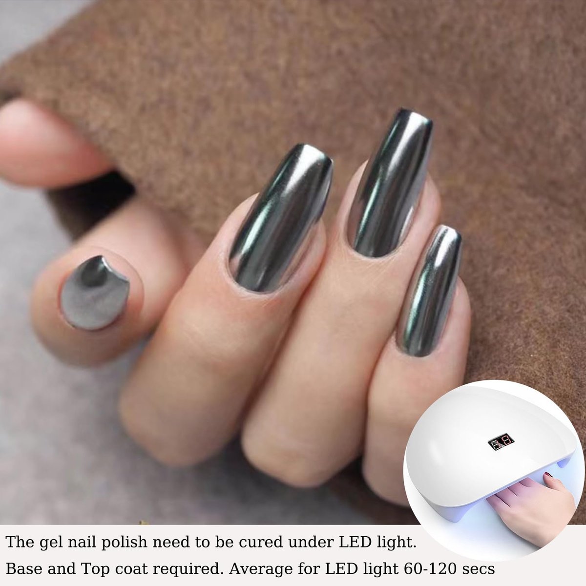 Wimocacy Metallic Gel Nail Polish – Silver Chrome, 0.25 Fl Oz – 3D Metal Glossy Mirror Effect for Salon & Home DIY - görsel 7
