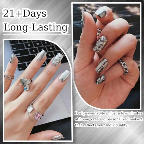 Wimocacy Metallic Gel Nail Polish – Silver Chrome, 0.25 Fl Oz – 3D Metal Glossy Mirror Effect for Salon & Home DIY - görsel 4