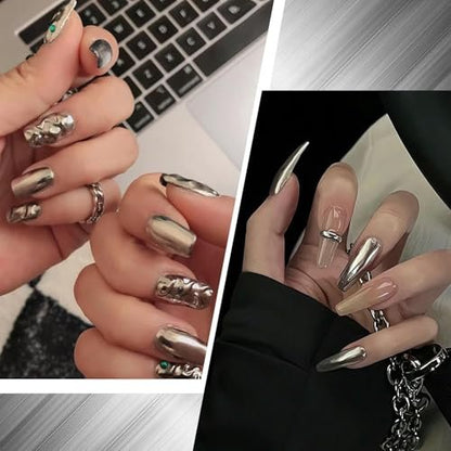 Wimocacy Metallic Gel Nail Polish – Silver Chrome, 0.25 Fl Oz – 3D Metal Glossy Mirror Effect for Salon & Home DIY