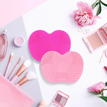 2 Pcs Silicone Makeup Brush Cleaning Mat | Portable Cosmetic Cleaning Pads with Suction Cup - Red/Pink