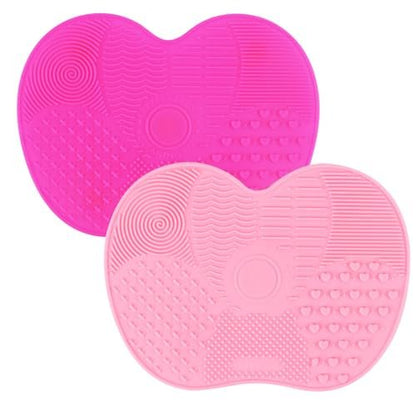 2 Pcs Silicone Makeup Brush Cleaning Mat | Portable Cosmetic Cleaning Pads with Suction Cup - Red/Pink