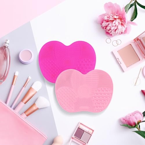 QBXMY7 2-Pack Silicone Makeup Brush Cleaning Mat - Portable Cosmetic Cleaning Pads with Suction Cup for Makeup Brushes (Green/Pink) - görsel 8