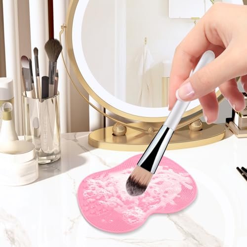 2 Pcs Silicone Makeup Brush Cleaning Mat | Portable Cosmetic Cleaning Pads with Suction Cup - Red/Pink - görsel 8