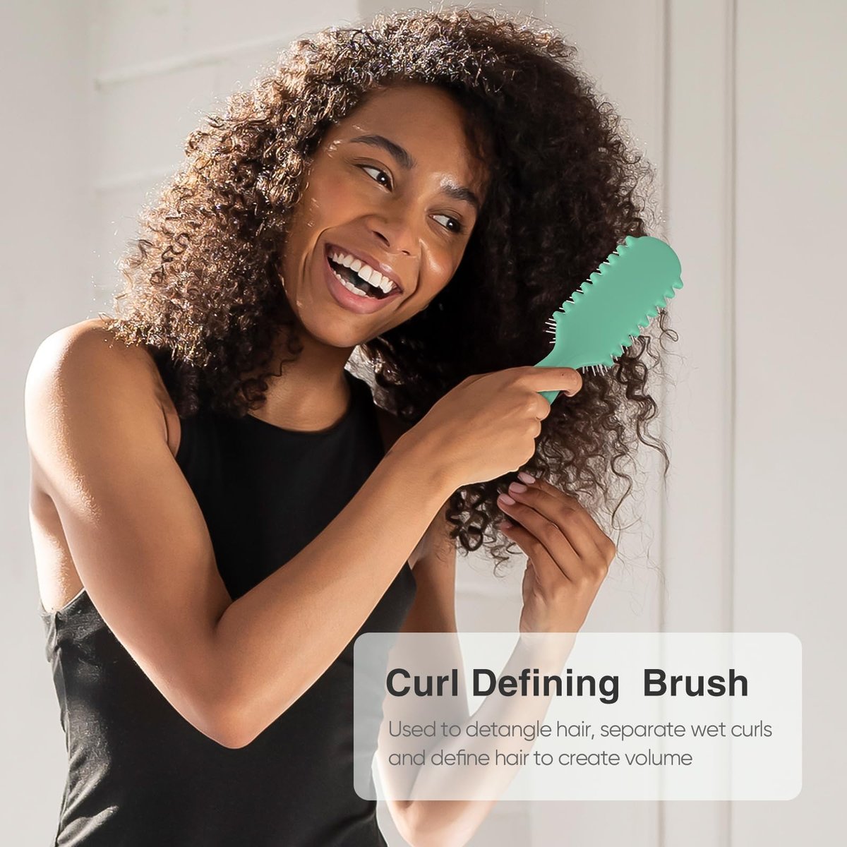 AM8:00 Curl Defining Brush - Premium 9-Row Styling Hairbrush for Curly Hair - Enhances Curl Definition & Separation (Green) Avelisse