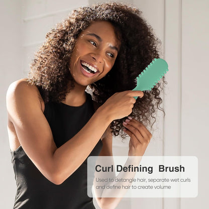AM8:00 Curl Defining Brush - Premium 9-Row Styling Hairbrush for Curly Hair - Enhances Curl Definition & Separation (Green) Avelisse