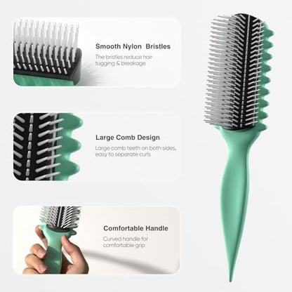 AM8:00 Curl Defining Brush - Premium 9-Row Styling Hairbrush for Curly Hair - Enhances Curl Definition & Separation (Green) Avelisse