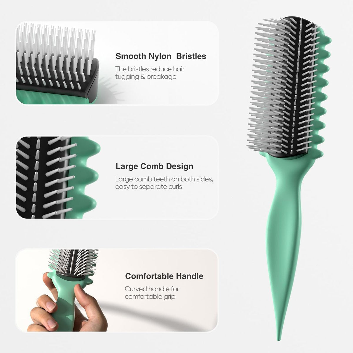AM8:00 Curl Defining Brush - Premium 9-Row Styling Hairbrush for Curly Hair - Enhances Curl Definition & Separation (Green) Avelisse