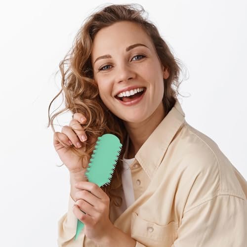 AM8:00 Curl Defining Brush - Premium 9-Row Styling Hairbrush for Curly Hair - Enhances Curl Definition & Separation (Green) Avelisse