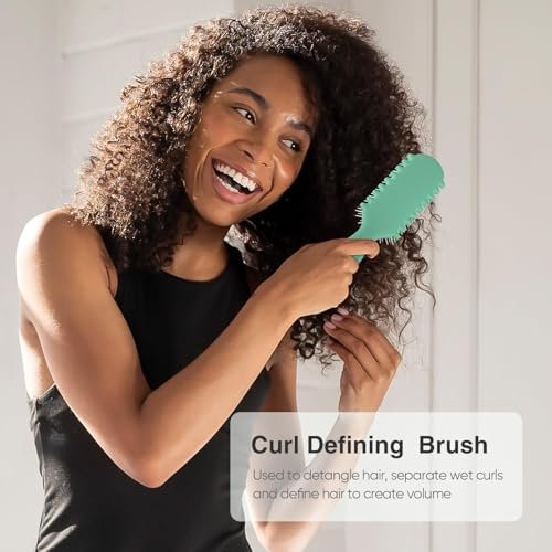 AM8:00 Curl Defining Brush - Premium 9-Row Styling Hairbrush for Curly Hair - Enhances Curl Definition & Separation (Green) Avelisse