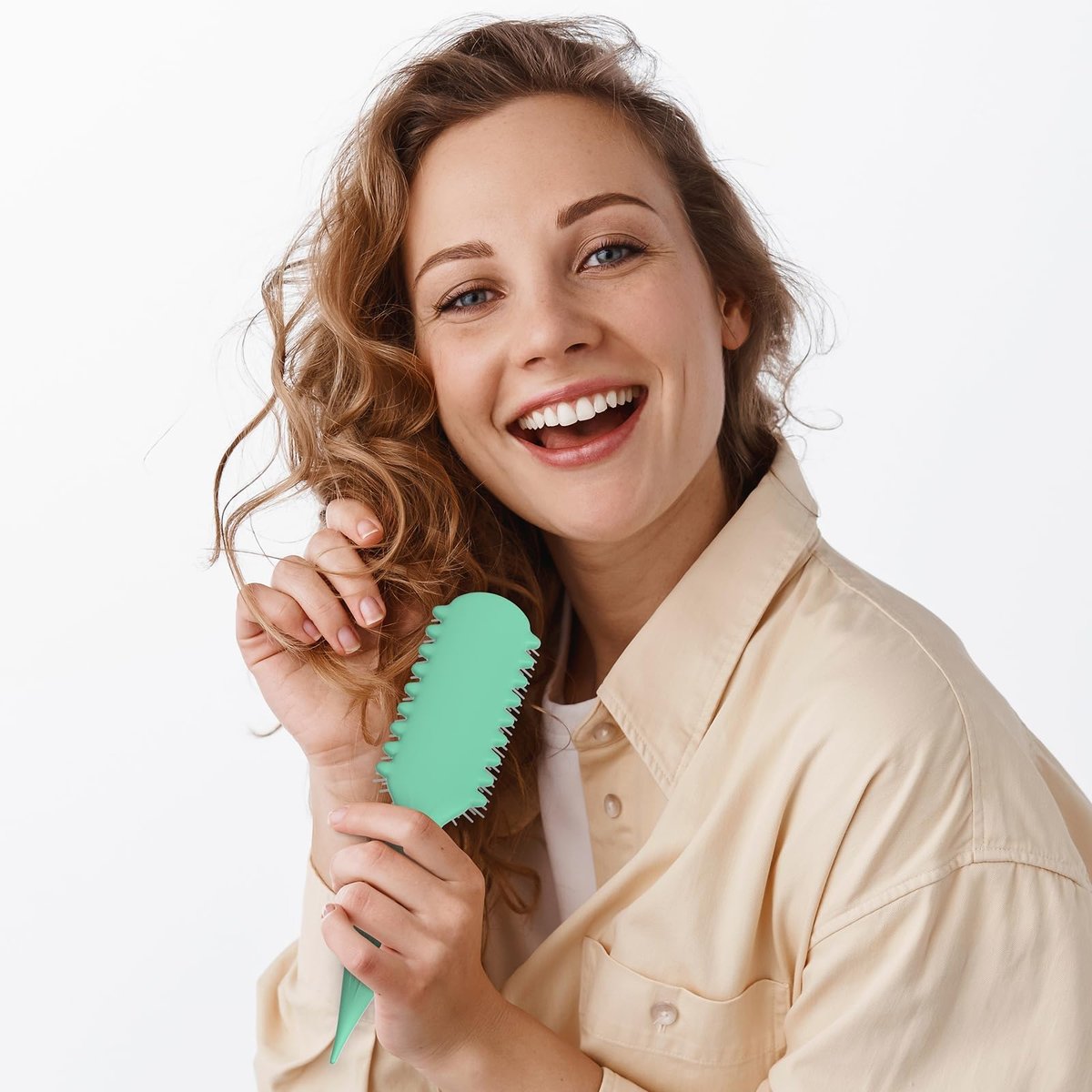 AM8:00 Curl Defining Brush - Premium 9-Row Styling Hairbrush for Curly Hair - Enhances Curl Definition & Separation (Green) Avelisse