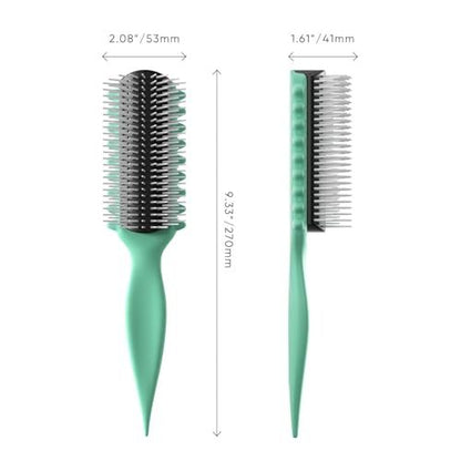 AM8:00 Curl Defining Brush - Premium 9-Row Styling Hairbrush for Curly Hair - Enhances Curl Definition & Separation (Green) Avelisse