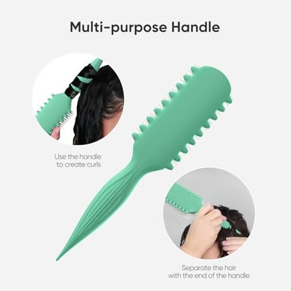 AM8:00 Curl Defining Brush - Premium 9-Row Styling Hairbrush for Curly Hair - Enhances Curl Definition & Separation (Green) Avelisse