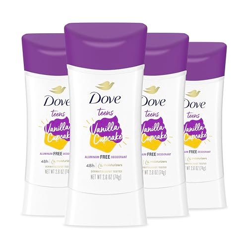 Dove Teens Deodorant Stick Vanilla Cupcake 4 Count – 48-Hour Protection Without Aluminum, 2.6 oz Each Avelisse