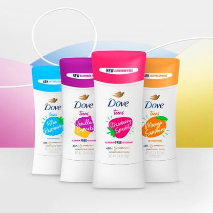 Dove Teens Deodorant Stick Vanilla Cupcake 4 Count – 48-Hour Protection Without Aluminum, 2.6 oz Each Avelisse
