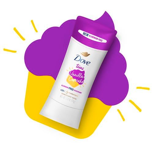 Dove Teens Deodorant Stick Vanilla Cupcake 4 Count – 48-Hour Protection Without Aluminum, 2.6 oz Each Avelisse
