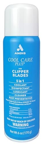 Andis Cool Care Plus 5-in-1 Clipper Blade Spray – 6 oz Professional Grooming Tool with Easy Cleaning, Cooling, Disinfecting, Lubricating & Rust Prevention for All Hair Types (Blue)