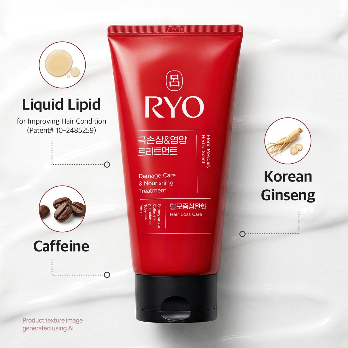 RYO Damage Care & Nourishing Treatment with Korean Ginseng & Caffeine - Deep Conditioning Hair Mask for Repair, Moisturizing, and Anti-Loss Care, Strengthening Hair Roots, 10 Fl Oz Avelisse