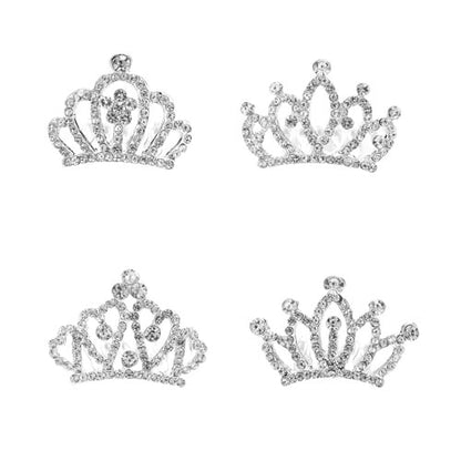 JINYEAH 4-Piece Silver Crown Hair Clip Set - Blingbling Tiara Hair Clips for Women Girls