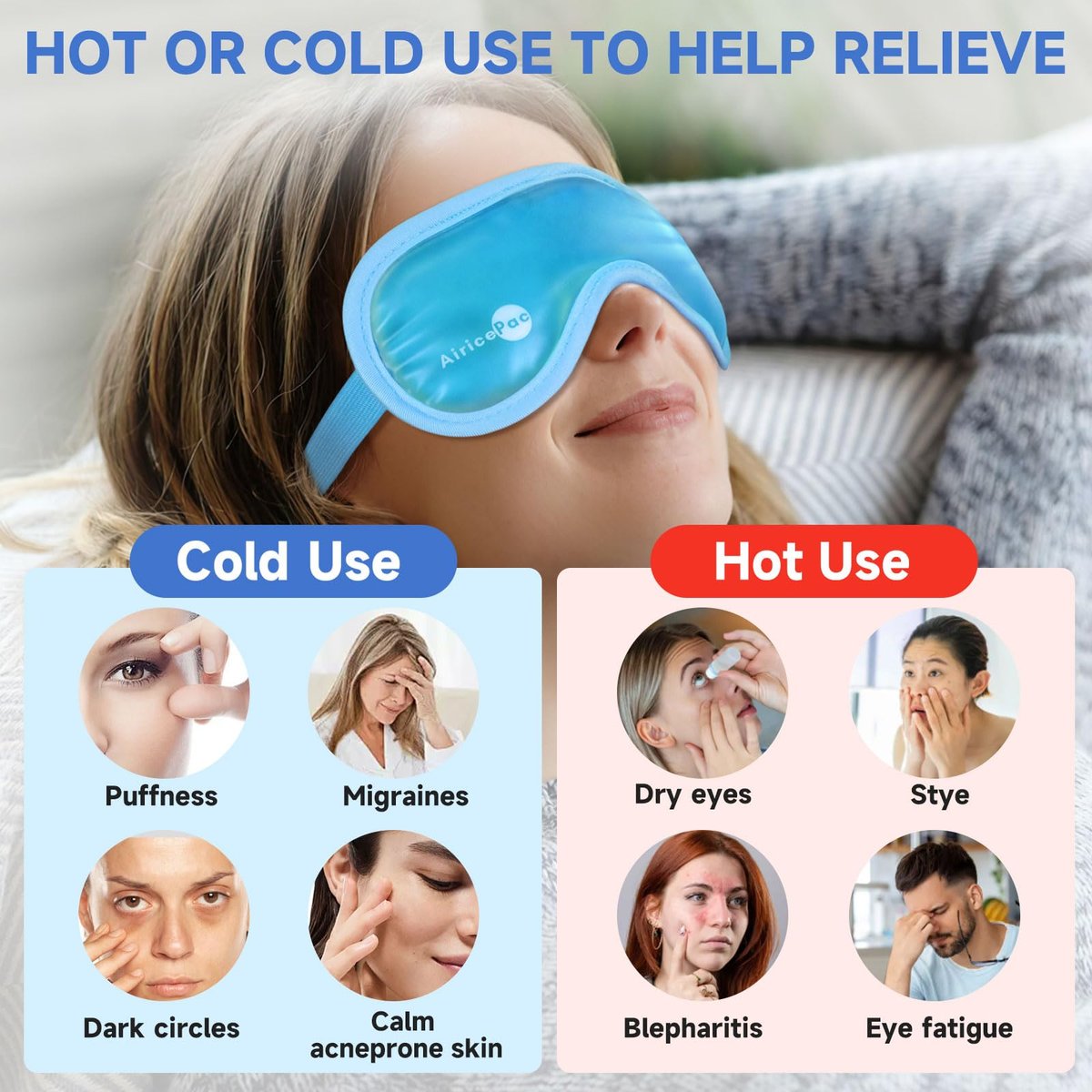 AiricePac Cold Eye Mask Cooling Eye Mask for Dry Eyes, Gel Eye Mask Eye Ice Pack Reusable Cold Eye Compress for Dark Circles, Migraines, Eye Surgery, Skin Care 2 Pack - görsel 5