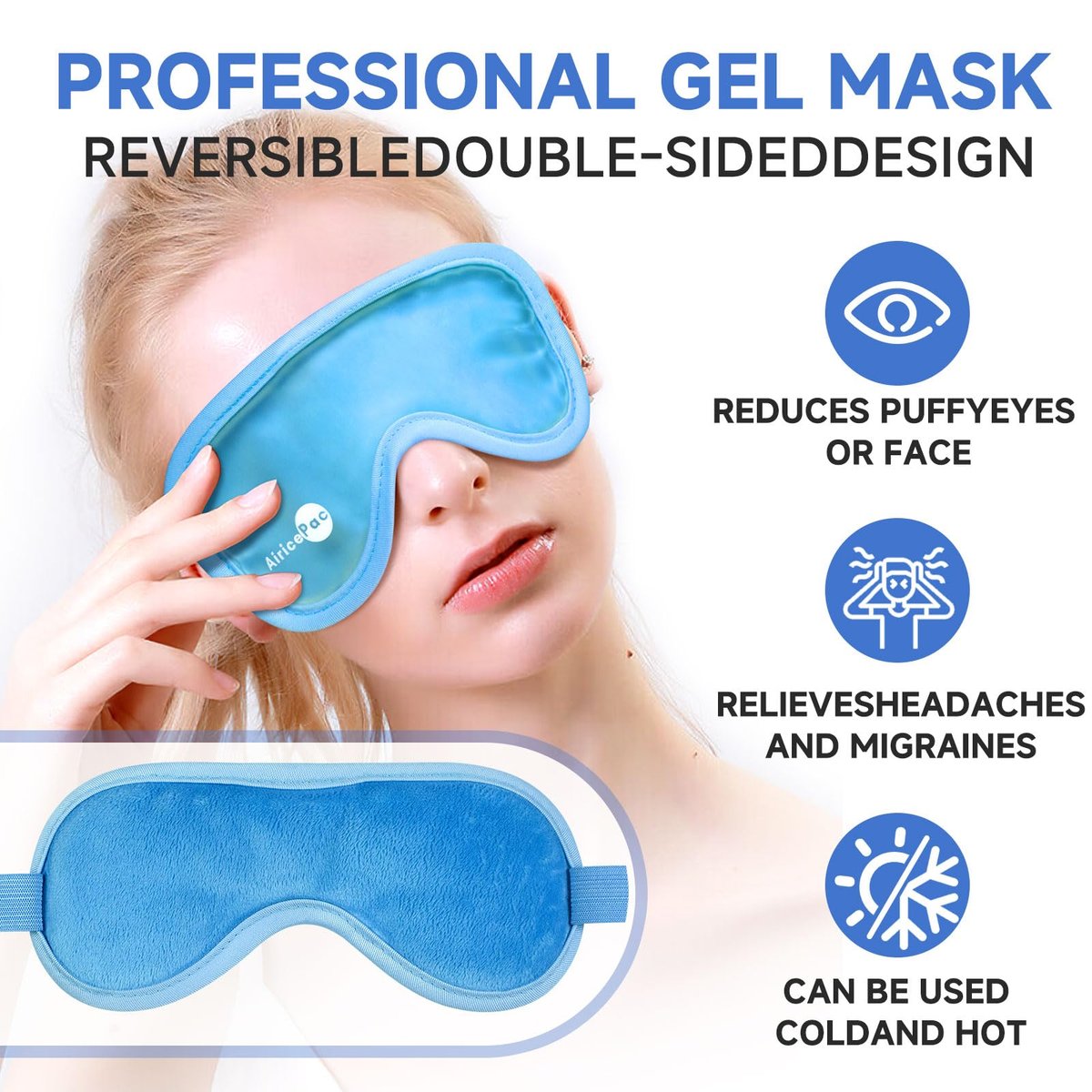 AiricePac Cold Eye Mask Cooling Eye Mask for Dry Eyes, Gel Eye Mask Eye Ice Pack Reusable Cold Eye Compress for Dark Circles, Migraines, Eye Surgery, Skin Care 2 Pack - görsel 7