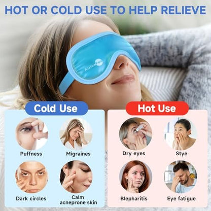 AiricePac Cold Eye Mask Cooling Eye Mask for Dry Eyes, Gel Eye Mask Eye Ice Pack Reusable Cold Eye Compress for Dark Circles, Migraines, Eye Surgery, Skin Care 2 Pack