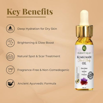 Pia Beauty Squad Kumkumadi Tailam Ayurvedic Face Oil – Dark Spots Treatment, Pigmentation & Dry Skin Remedy – Saffron Infused Facial Oil – 30ml