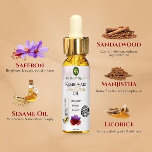Pia Beauty Squad Kumkumadi Tailam Ayurvedic Face Oil – Dark Spots Treatment, Pigmentation & Dry Skin Remedy – Saffron Infused Facial Oil – 30ml - görsel 7