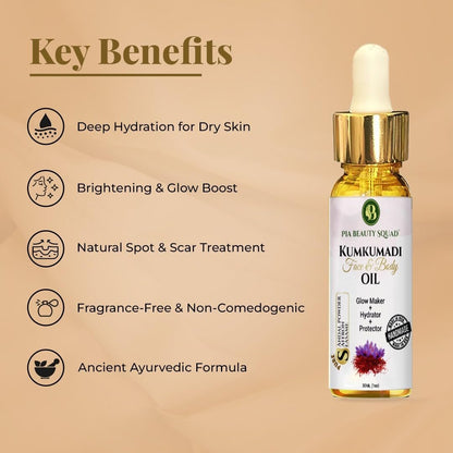 Pia Beauty Squad Kumkumadi Tailam Ayurvedic Face Oil – Dark Spots Treatment, Pigmentation & Dry Skin Remedy – Saffron Infused Facial Oil – 30ml