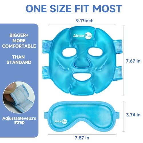 AiricePac Cooling Ice Face Mask & Gel Eye Mask for Puffy Eyes, Migraine Relief, Eye Surgery Recovery, Dark Circles, Headaches – Reusable Plush Mask Set (Eye & Face, 2 Pack) - görsel 14